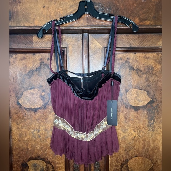 NWT Dolce & Gabbana- Silk Blend and Velvet Corset Top. Size IT 46/ US XS - Picture 2 of 10